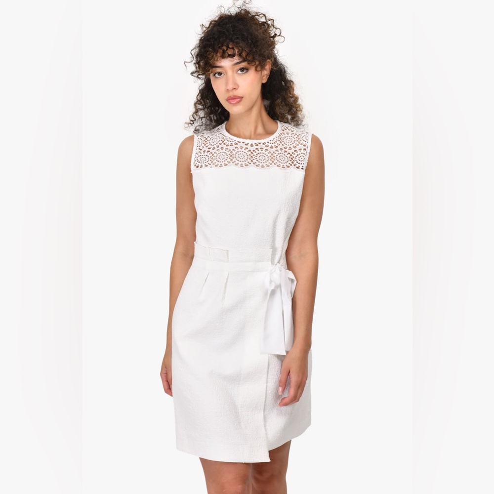 Sandro eyelet White lace trim sleeveless dress Size 36